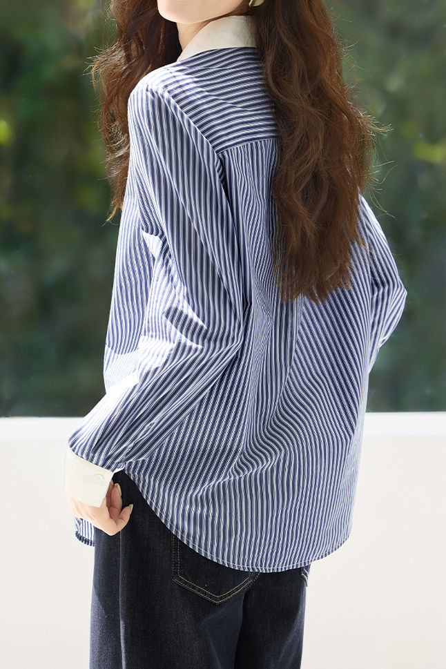 Lässiges Pendler-Kragen gestreiftes Hemd