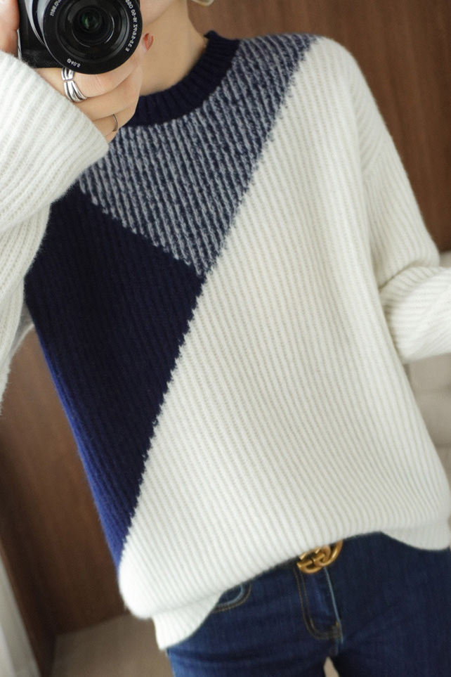 Lässiger Farbblock Langarm-Pullover