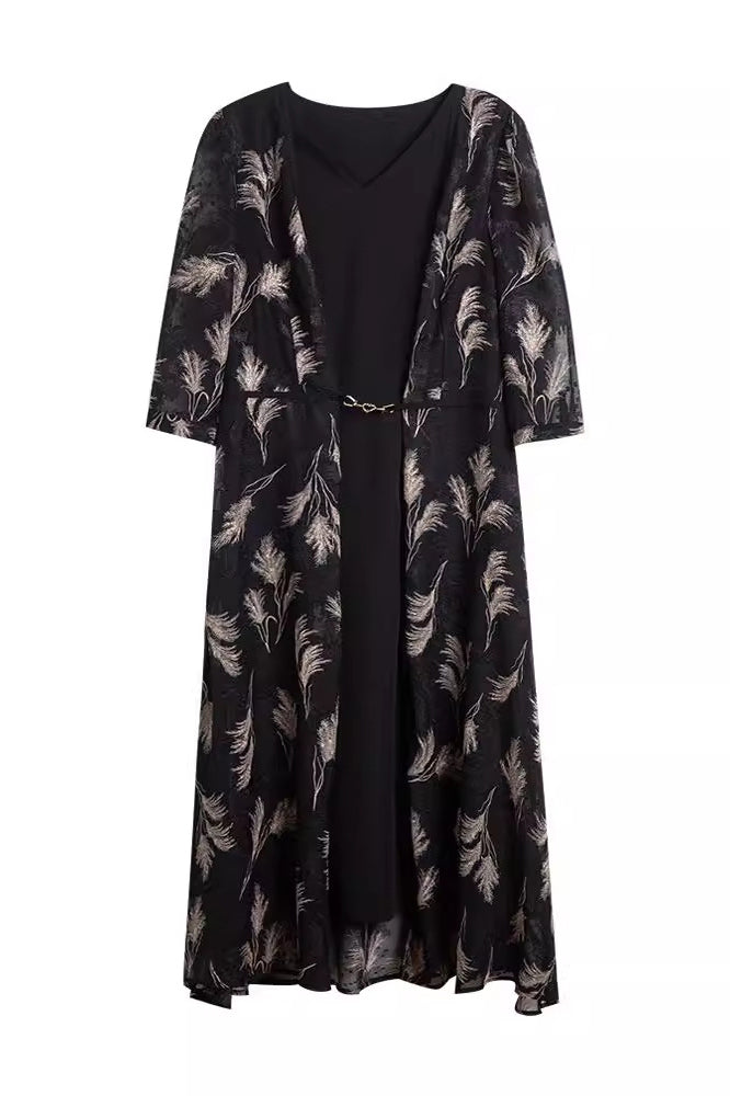 Schicht-Look Blattmotiv Jacquard Kleid