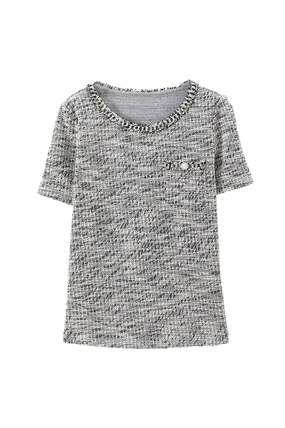 Elegantes Rundhals-Tweed T-Shirt