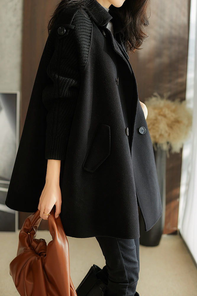 Stehkragen Epaulette Dekor Strick Kontrast Melton Mantel