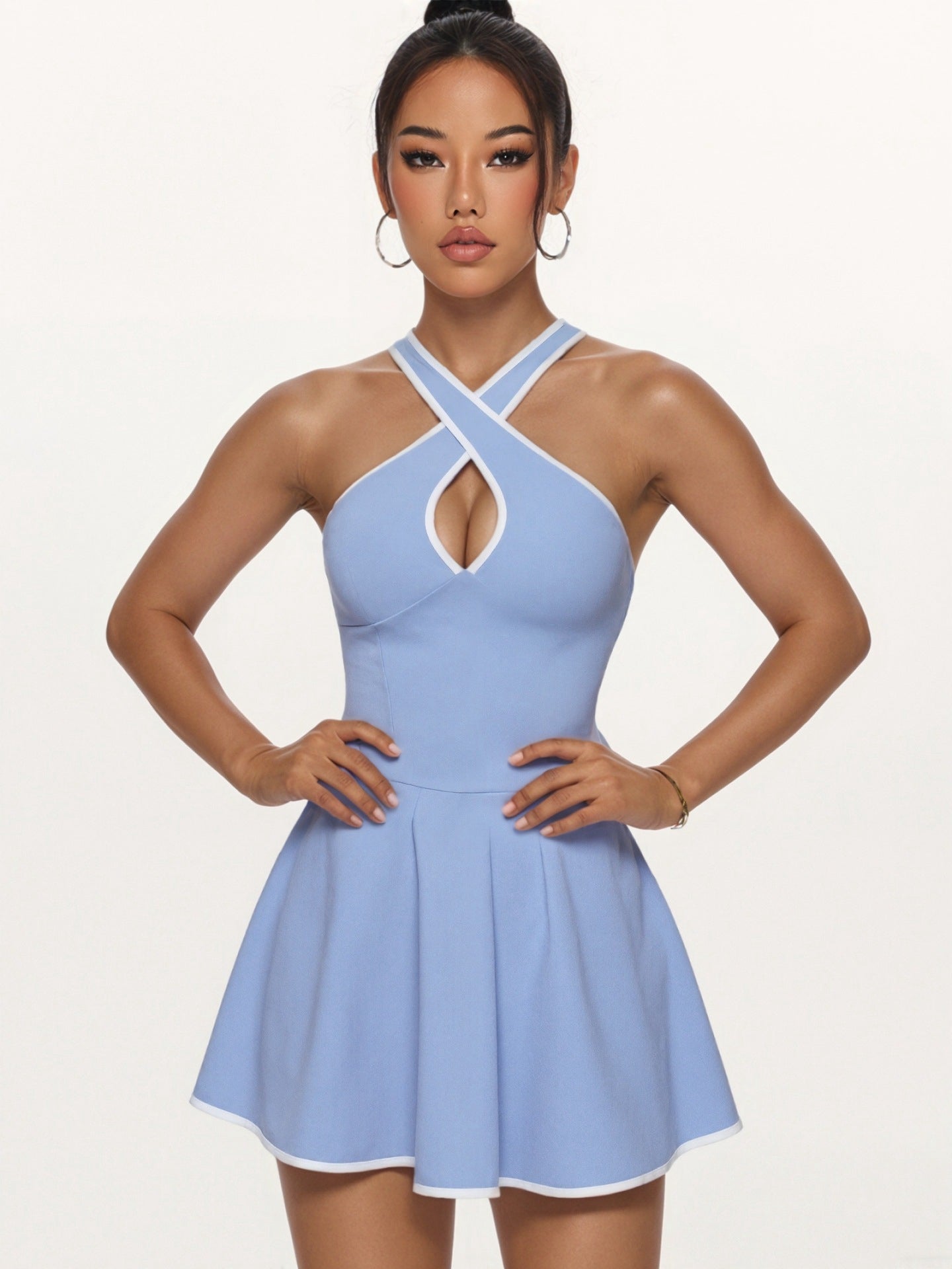 Damen Deep V Kreuzgurt Kurzkleid