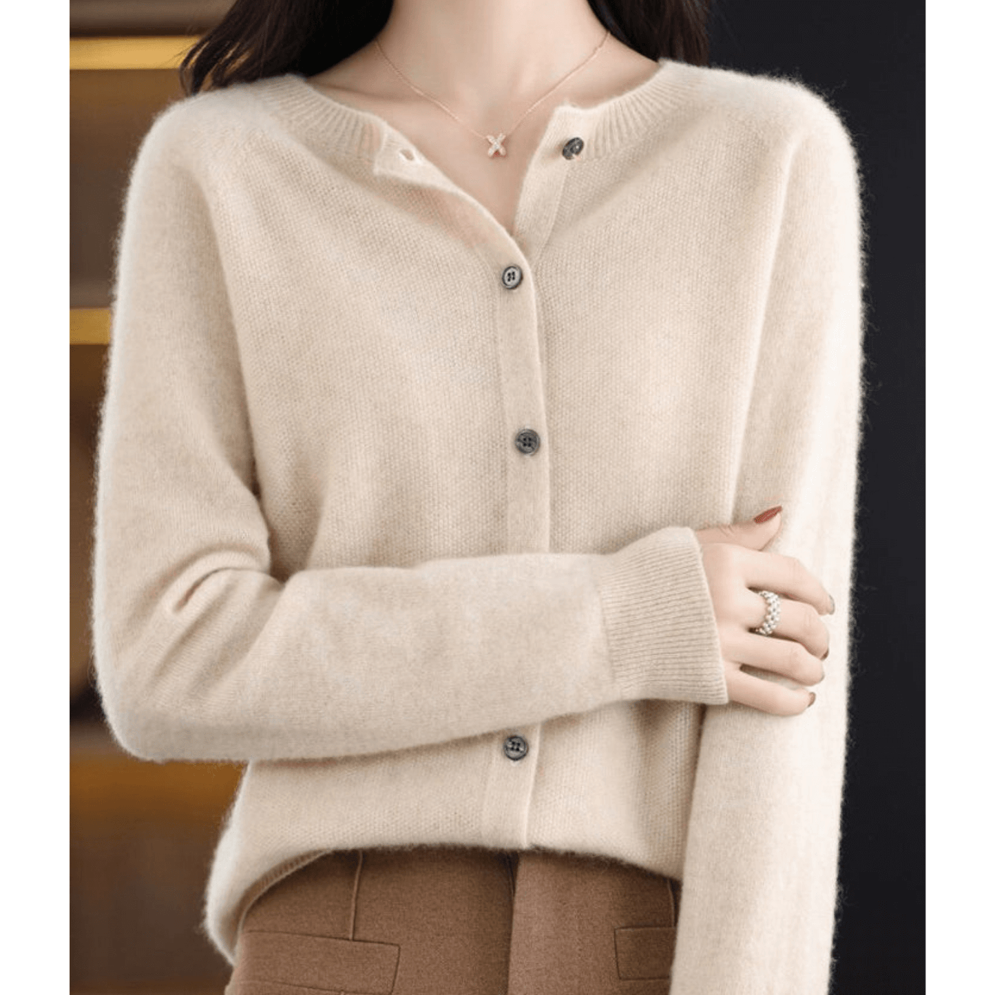 Reiner Merinowolle-ähnlicher Damen O-Ausschnitt Cardigan Cashmere-ähnlicher Pullover