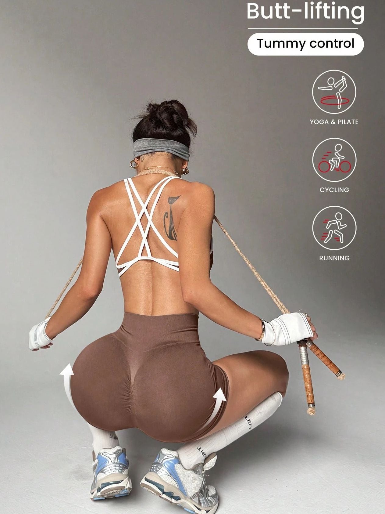 Damen Kontrastfarbe Kreuzrücken Elastischer Enger Kurzer Trainingsanzug