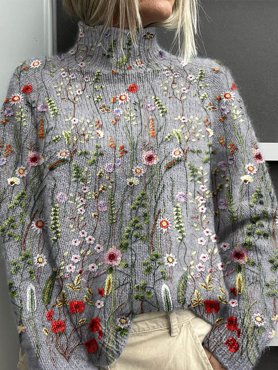 Marion | Vintage florales Kunst-Turtleneck-Pullover