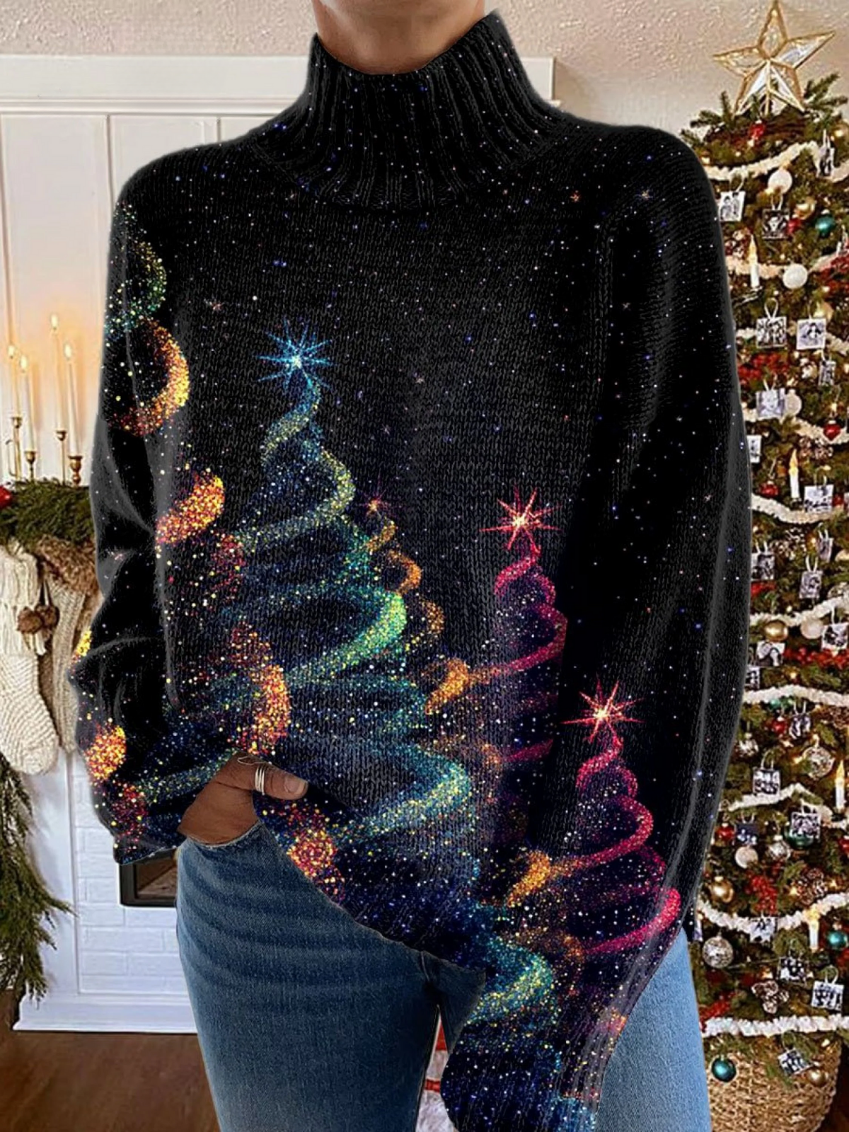 Jeanette | Glitzer Weihnachtsbaum Druckpullover