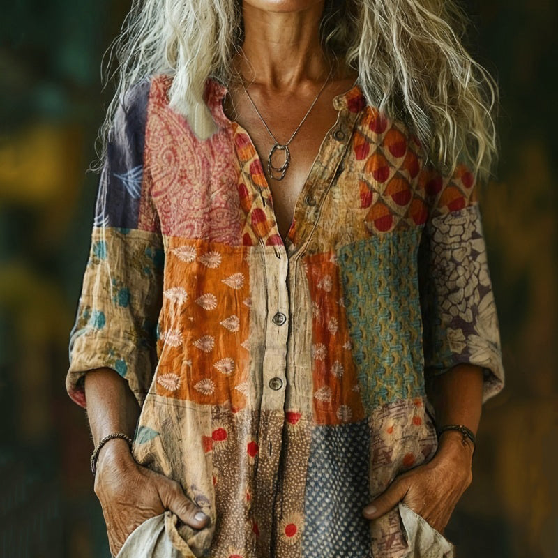 【Langarm】Vintage Freizeitbluse