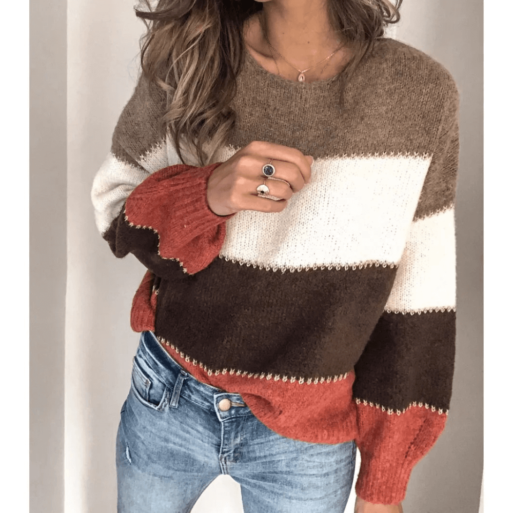 Lässiger Strickpullover für Frauen, Farbblockdesign