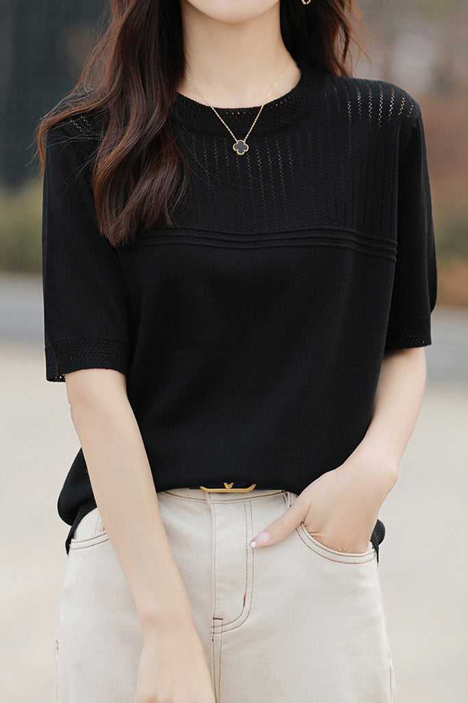 Rundhals-Ausschnitt Stricktop - 5 Farben verfügbar