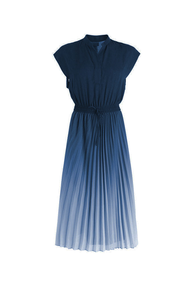 Schlüssel-Nacken Ombre Faltenkleid mit Futter - 3 Farben erhältlich