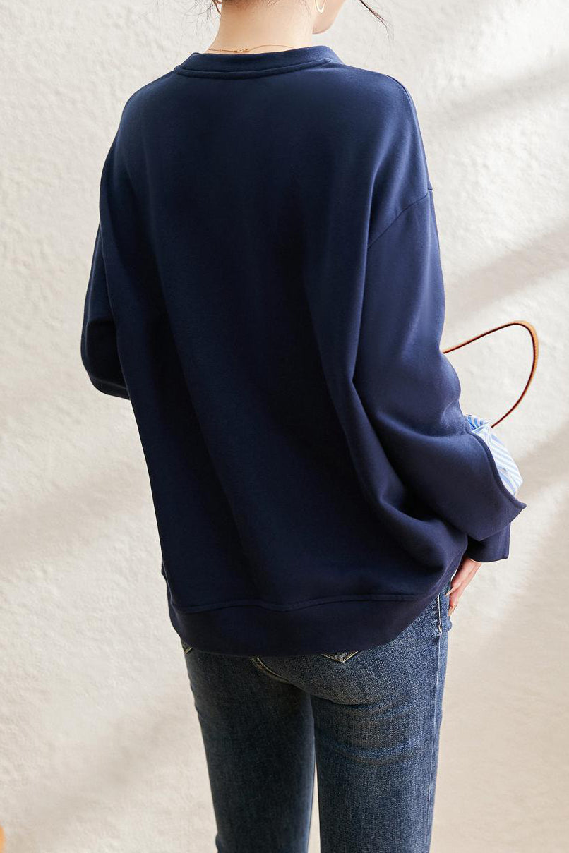 Lässiger Fake-Zwei-Teiler gestreifter Paneel-Hoodie