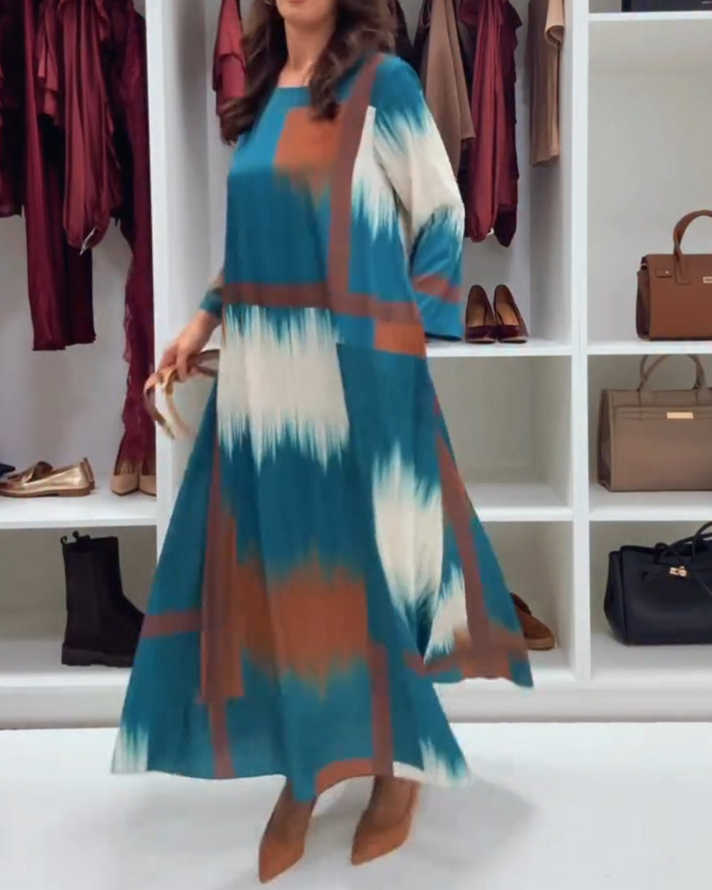 Trendige Bedruckte Robe mit Rundhals und langen Ärmeln