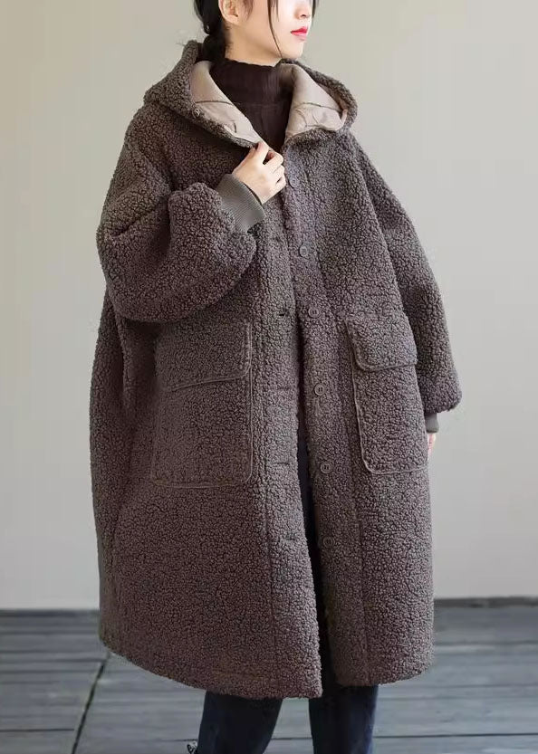 Damen Blauer Kapuzenknopf Kunstpelz Wintermantel