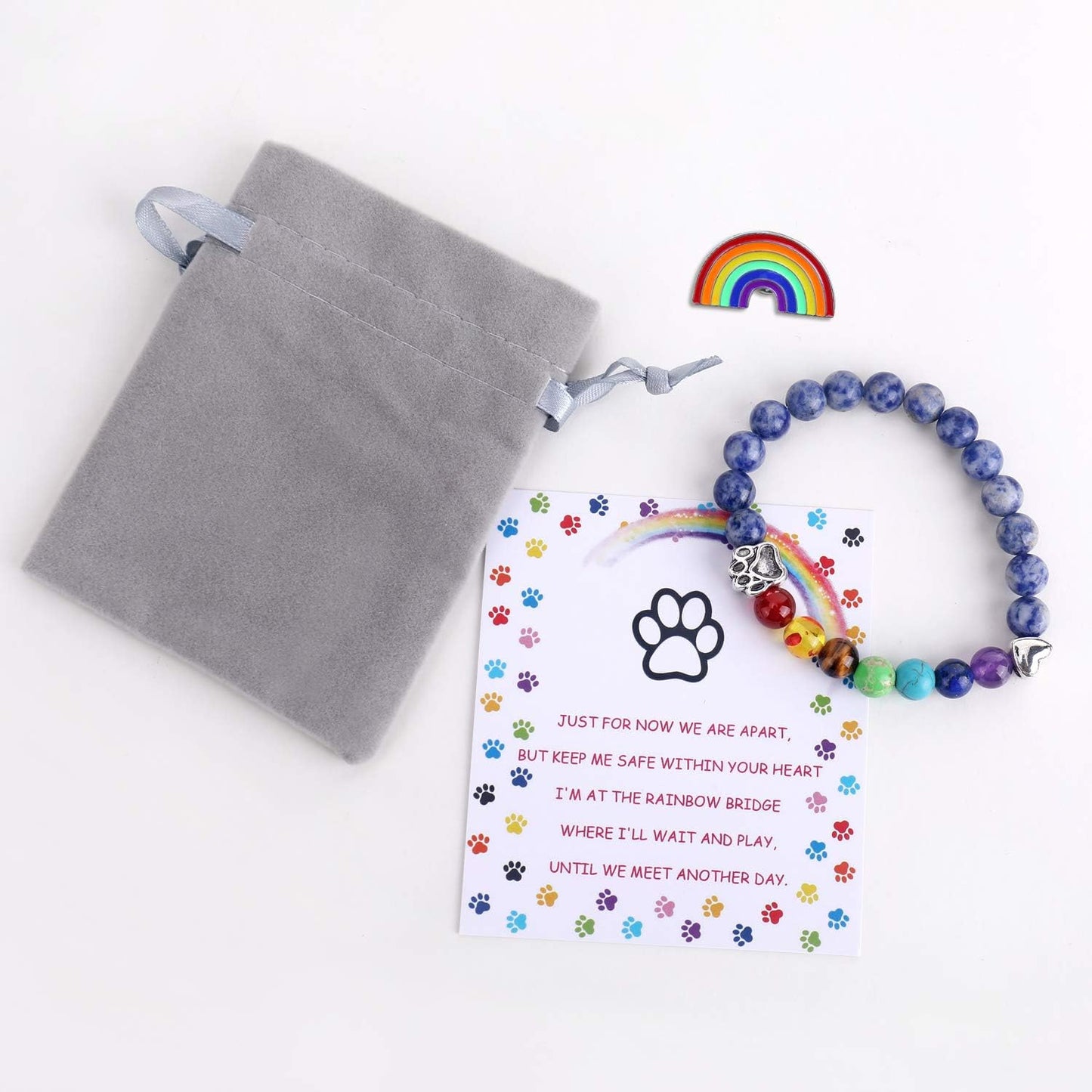 Regenbogenbrücke Gedenkarmband – 7 Chakra Perlen Geschenk für den Verlust eines Haustiers