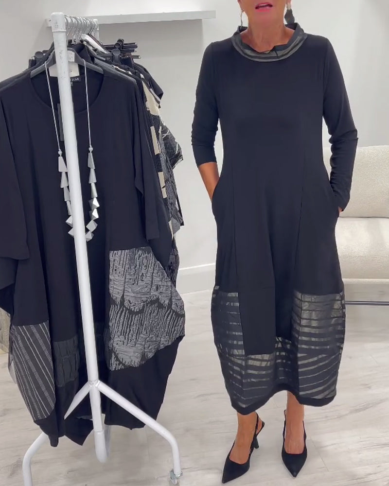 Trendige Einfarbige Kleid mit Einsätzen