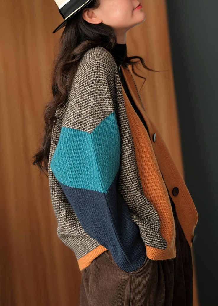 Art Colorblock Oversized Patchwork Strickcardigan Winter