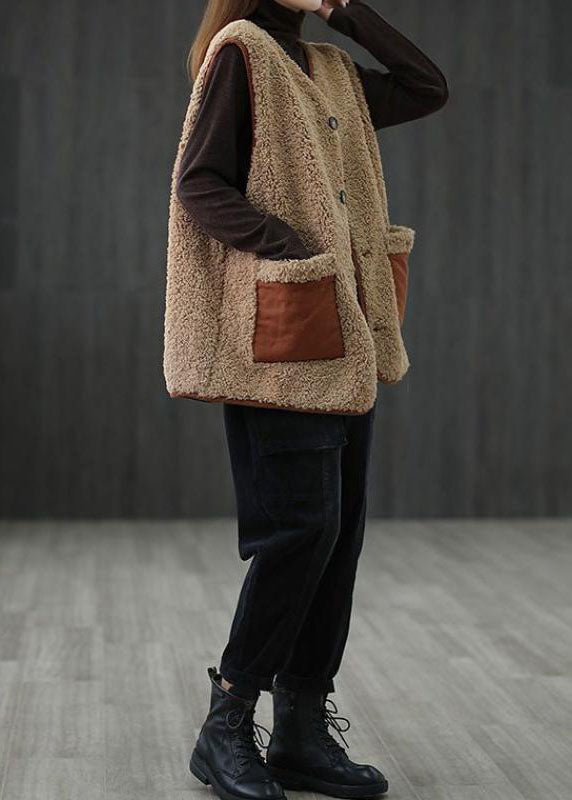 Art Khaki Knopf Taschen Herbst Dicke Bluse Weste