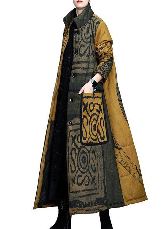 Schöner gelber Stehkragen-Button-Winter-Cotton-Parka mit langen Ärmeln