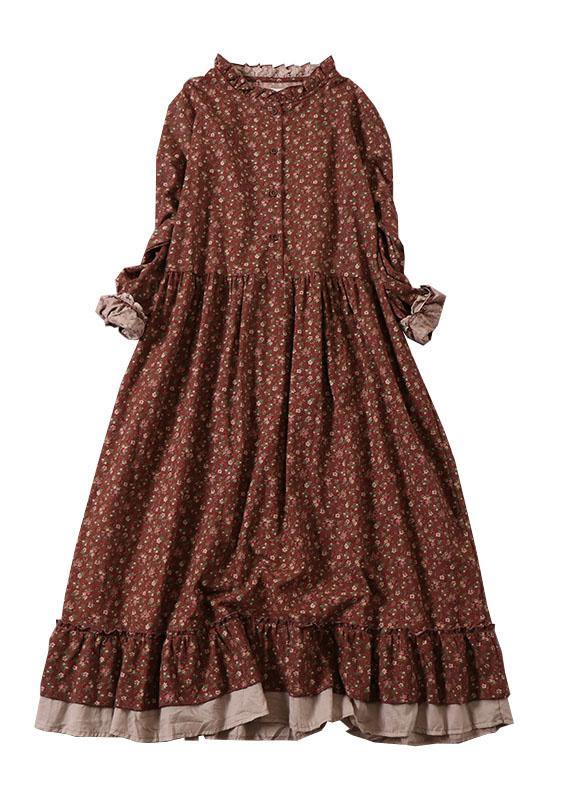 Boho Graue Rüschen Rüschenshirt Patchwork Herbstdruck Lange Kleider Langarm