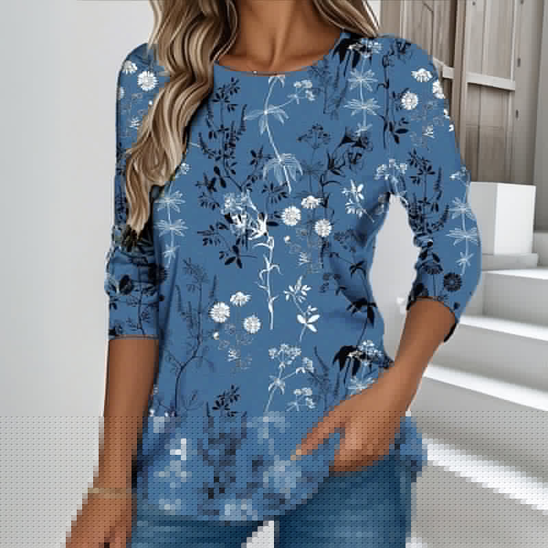 【Langarm】Vintage Floral Print T-Shirt