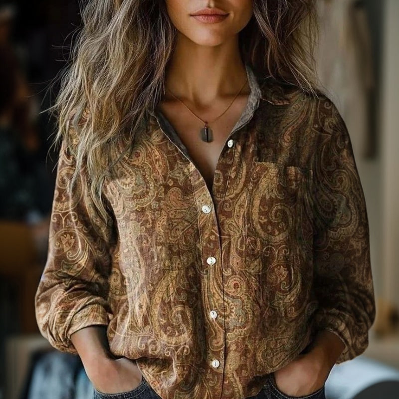 【Langarm】Vintage Ethnischer Druck Bluse