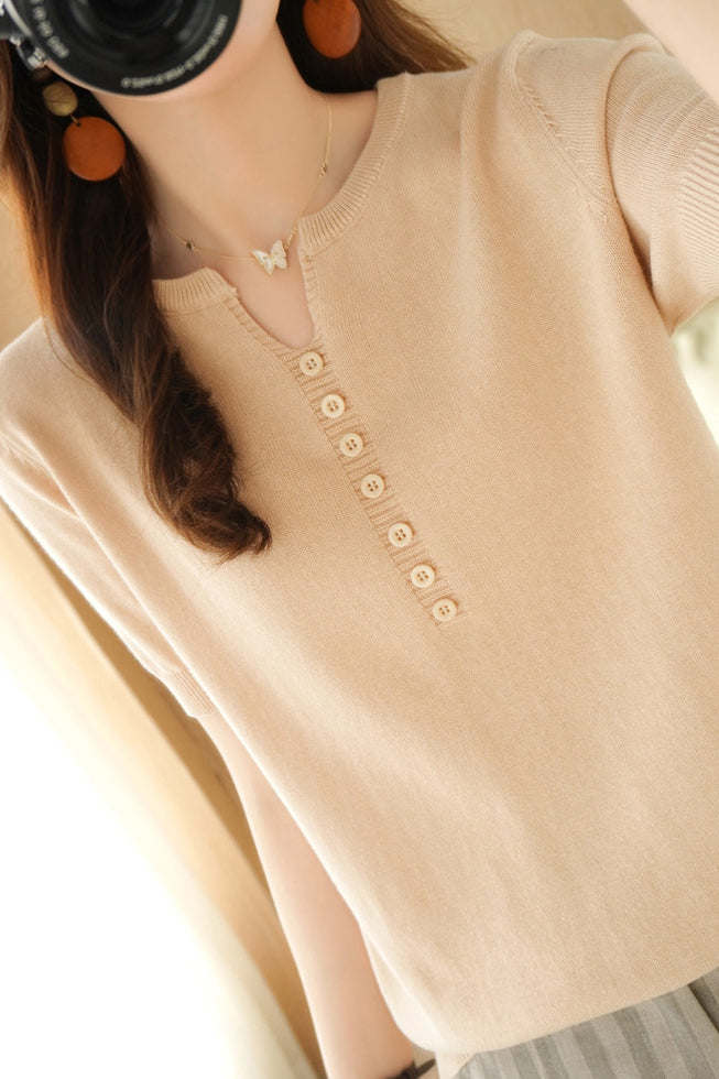 Minimalistisches Kurzarm-Strickoberteil