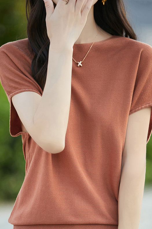 Einfaches Off-Shoulder Lockere Halbarm-Top