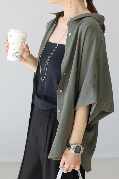 Batwing-Ärmel Revers Knopf-Down Hemd