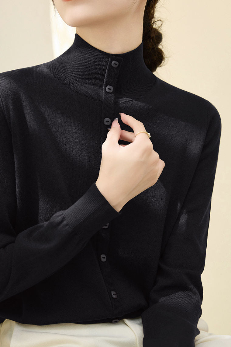 Halb-Hochkragen Knopfstricktop