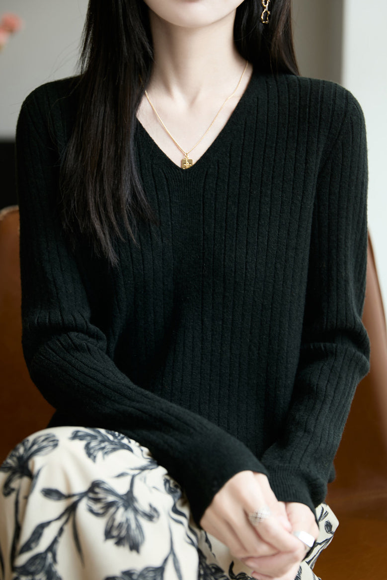 Klassisches lässiges vielseitiges V-Ausschnitt Stricktop