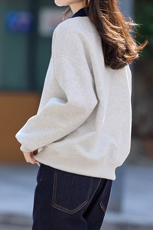 Lässiger Polo-Kragen Bestickter Buchstaben Pullover Sweatshirt