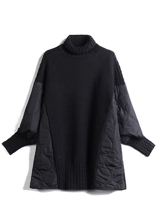 Einfache Schokoladen-Turtleneck-Patchwork-Lose Herbst-Strickpullover