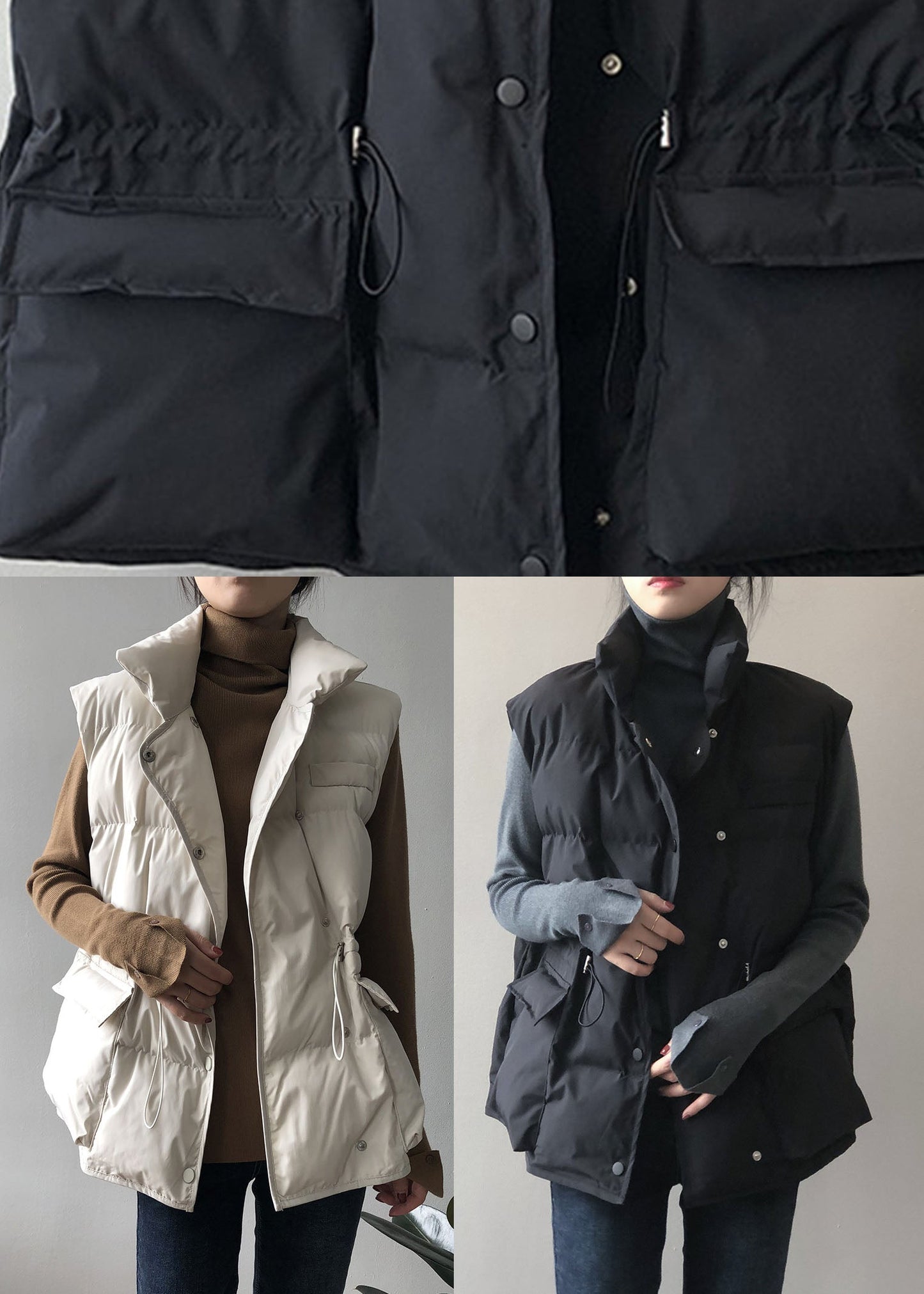 Weißer modischer Knopfzug-Winter ärmelloser Daunenweste