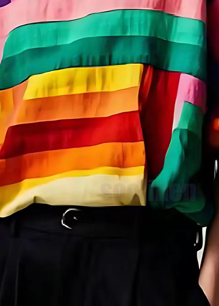 Fitted Multicolour Striped Patchwork Baumwolltank Sommer