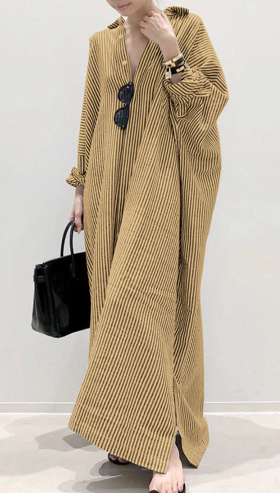 Boutique Schwarzes Peter Pan Kragen Gestreiftes Hemd Kleid Frühling