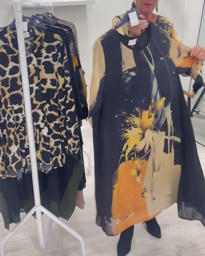 Kleid mit Rundhalsausschnitt und Retro-Druck