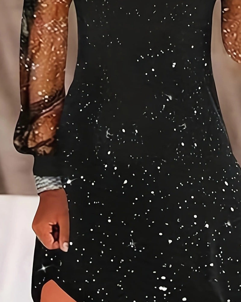 Trägerkleid mit Tüll-Einsatz und langen Ärmeln