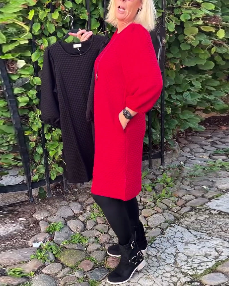 Einfarbiges lässiges Kleid mit Rundhalsausschnitt