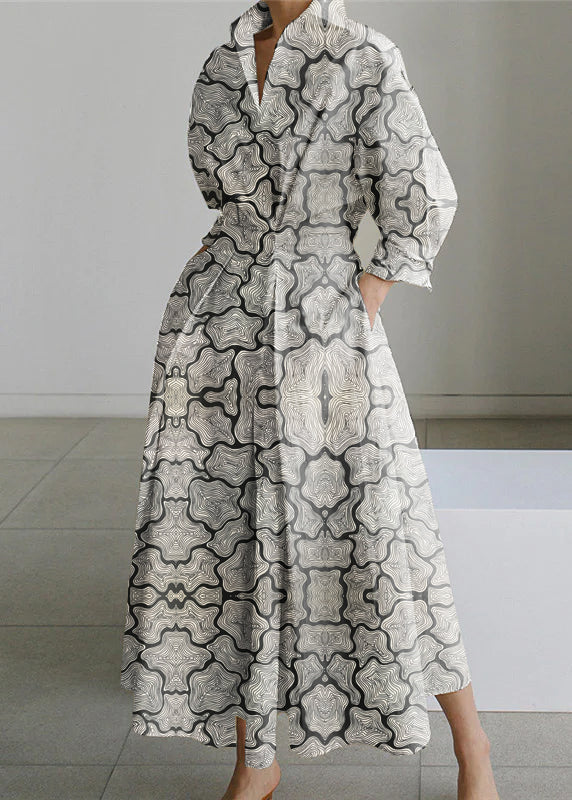 2025 Beiger Peter Pan Kragen Taschen Baumwollkleid Langarm