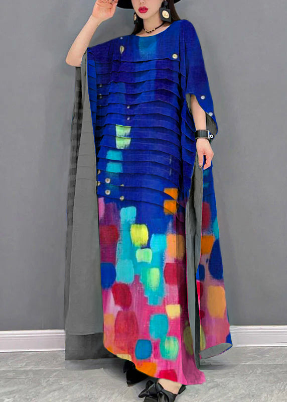 Grace Green O-Hals Gestreiftes Chiffon Knöchellanges Kleid Fledermausärmel