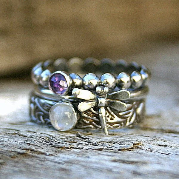 Vintage Libelle Lila Zirkonia Ring