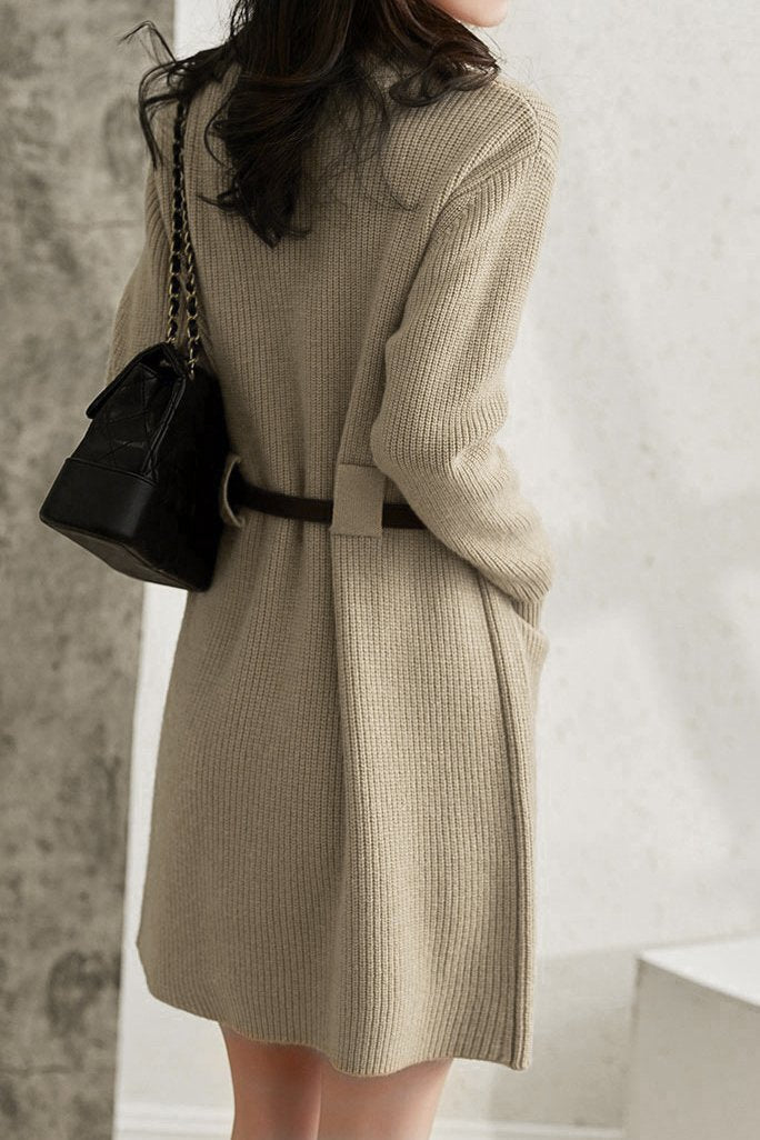 Hochgeschlossenes Gürtel Strickkleid - 3 Farben erhältlich