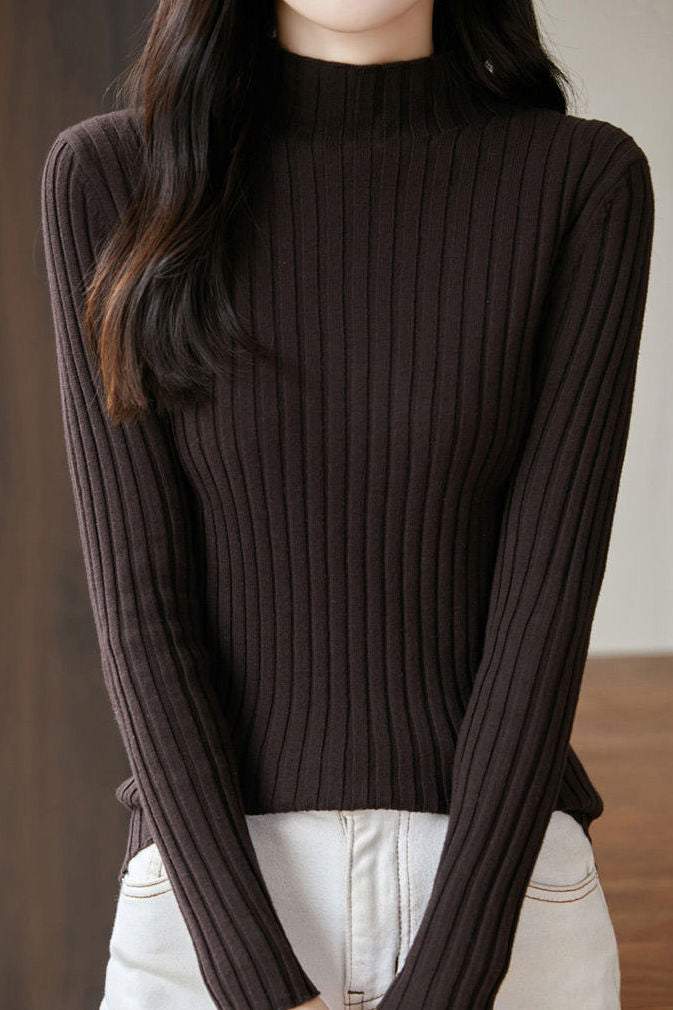 Slim gerippter Halbrollkragenpullover