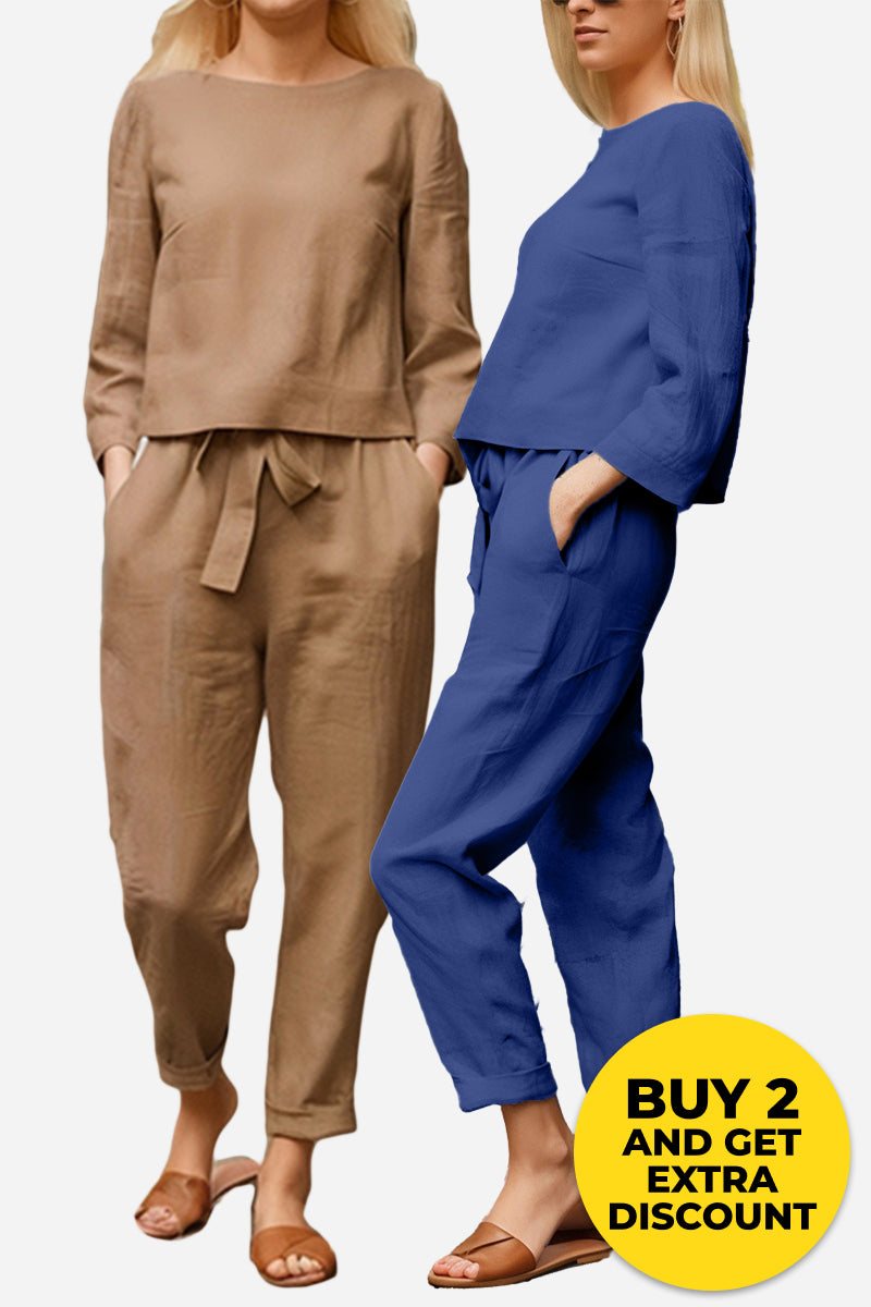 100% Baumwolle Leinen Monochrom 2-Teiliges Set