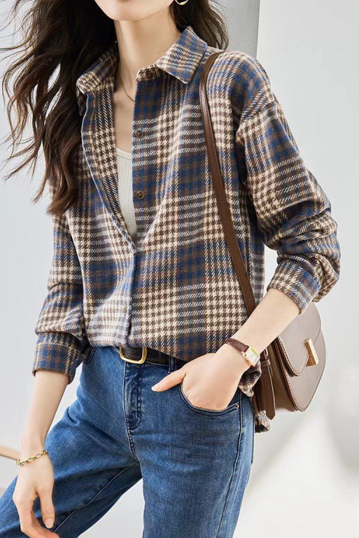 Lässiges lockeres Flanell-Karohemd mit langen Ärmeln