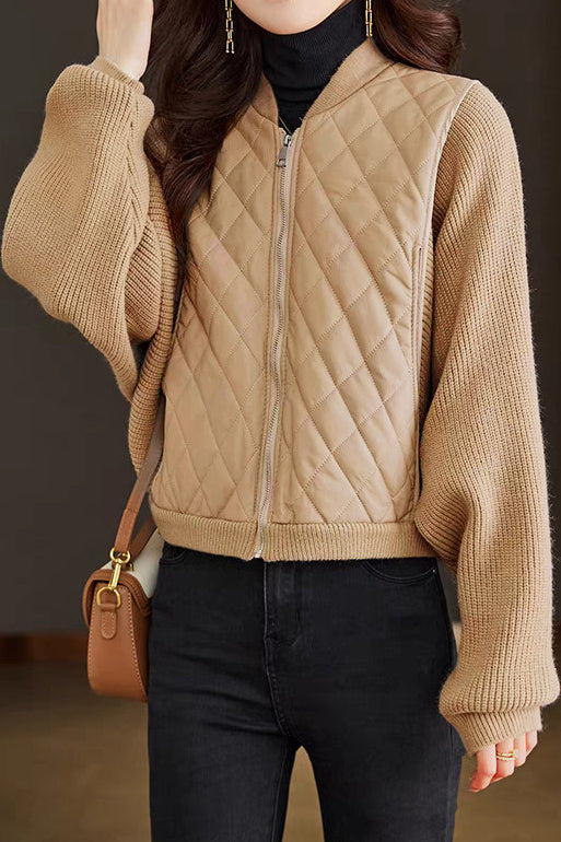 Lässiger vielseitiger Stehkragen-Blockfarben Batwing-Ärmel Kurzmantel