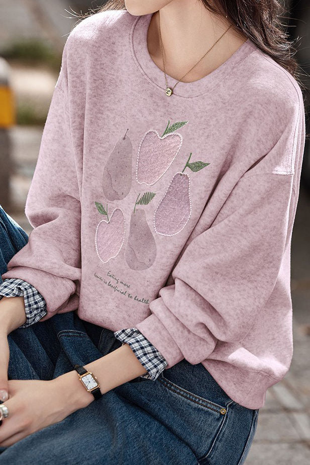 Lässiger Pullover Hoodie mit Obstprint und Karomuster