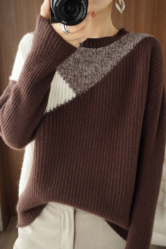 Lässiger Farbblock Langarm-Pullover