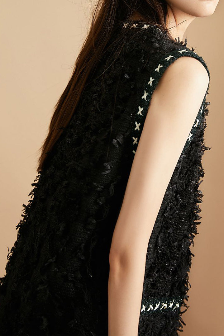 Exquisites und elegantes Fransen ärmelloses Weste-Kleid