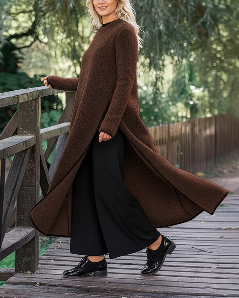 Lässiges Warmes Kleid mit Seitenschlitz Lang